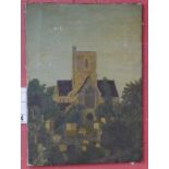 19th century oil on canvas - Holy Trinity Church Rugby - West View - Indistinct signature dated 1880