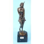 Bronze on marble base - Art Deco lady - Approx H: 46cm