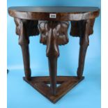 Hardwood demi-lune carved elephant console table - Approx H: 77cm