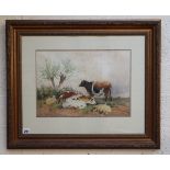 Watercolour - Farm scene by Frederick I Balter 1892 - Approx image size: 46cm x 32.5cm