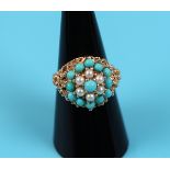 Gold turquoise & pearl set ring
