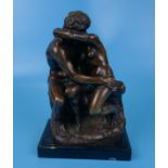 Bronze figure on marble base - The Kiss - Approx H: 26cm