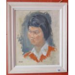 Oil on canvas - Portrait of Japanese signed Keene with landscape scene verso - Approx image size: