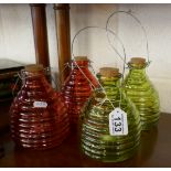 4 coloured glass wasp traps