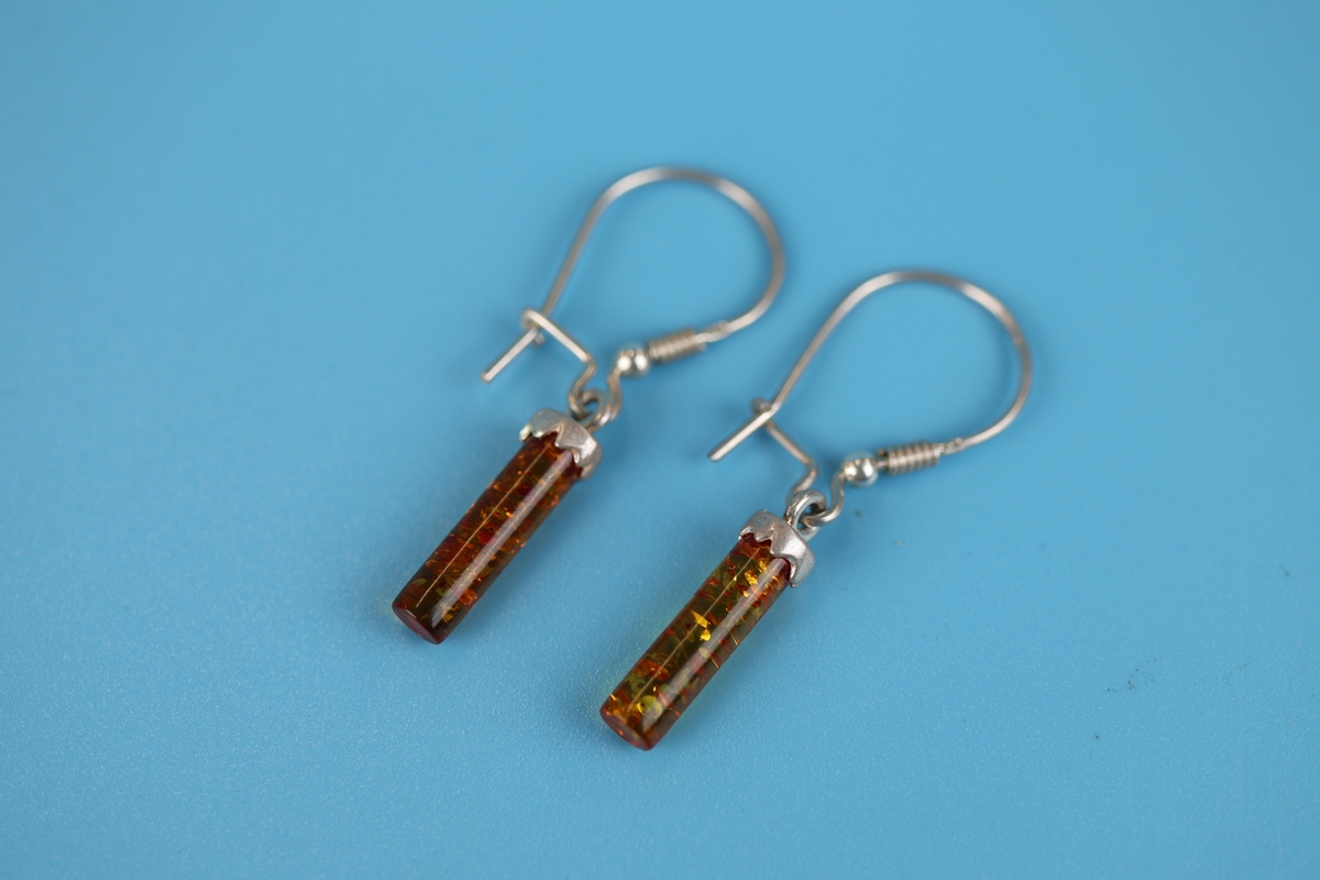 Pair of silver & amber earrings