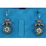 Pair emerald, pearl & diamond earrings