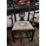 Elm framed elbow chair with Tapestry seat