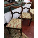 Pair of antique rosewood balloon back chairs with William Morris style fabric