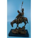 Bronze figure on marble base - Cossacks on horseback - Approx H: 38cm