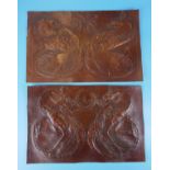 2 leather panels depicting dragons - Approx 35cm x 23cm