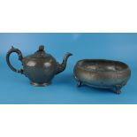 Early pewter teapot & bowl