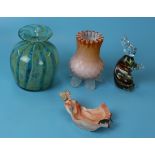 Mdina vase, Mdina rabbit, 1920 pin tray and an early 20th century glass vase