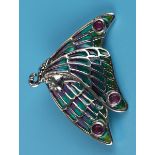 Silver enamel stone set brooch