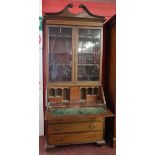 Mahogany inlaid bureau bookcase