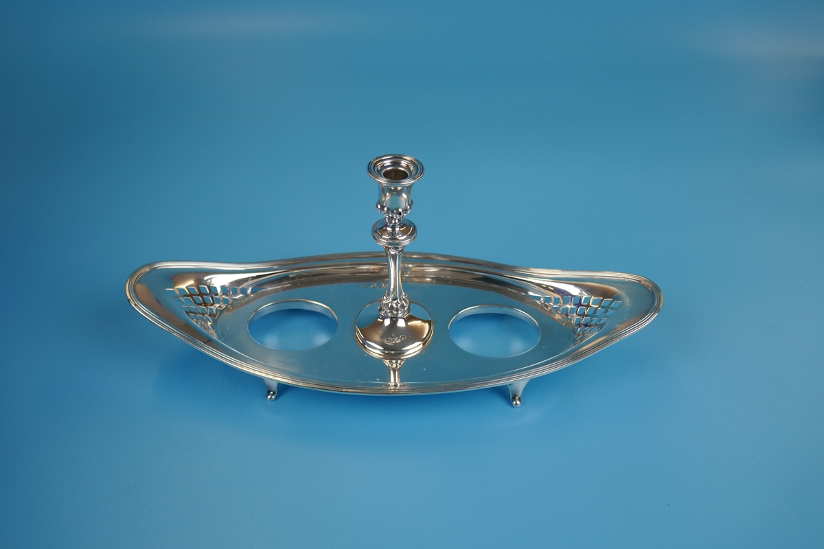 Hallmarked Victorian silver inkwell with candle holder - Birmingham 1897 Atkin Bros - Image 2 of 7