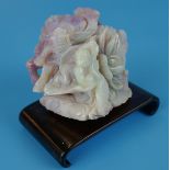 Natural opal carved figure - Depicting dog of Fu & Buddha - Approx 126g not including stand - Approx