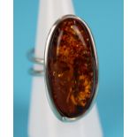 Silver & amber ring