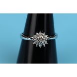 White gold diamond cluster ring (Size: N)