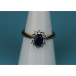 Gold sapphire & diamond cluster ring (Size: N½)