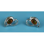 Pair of silver & amber earrings