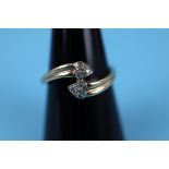 Gold diamond set double heart ring (Size: N½)