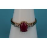 Gold ruby & diamond set ring (Size: Q)