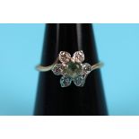 Gold, diamond & topaz cluster ring (Size: N)