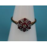 Gold ruby & diamond cluster ring (Size: N)