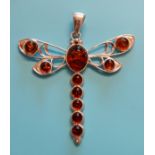 Silver & amber dragonfly pendant