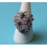 Fine 18ct white gold amethyst & diamond cocktail ring (Size: O½)