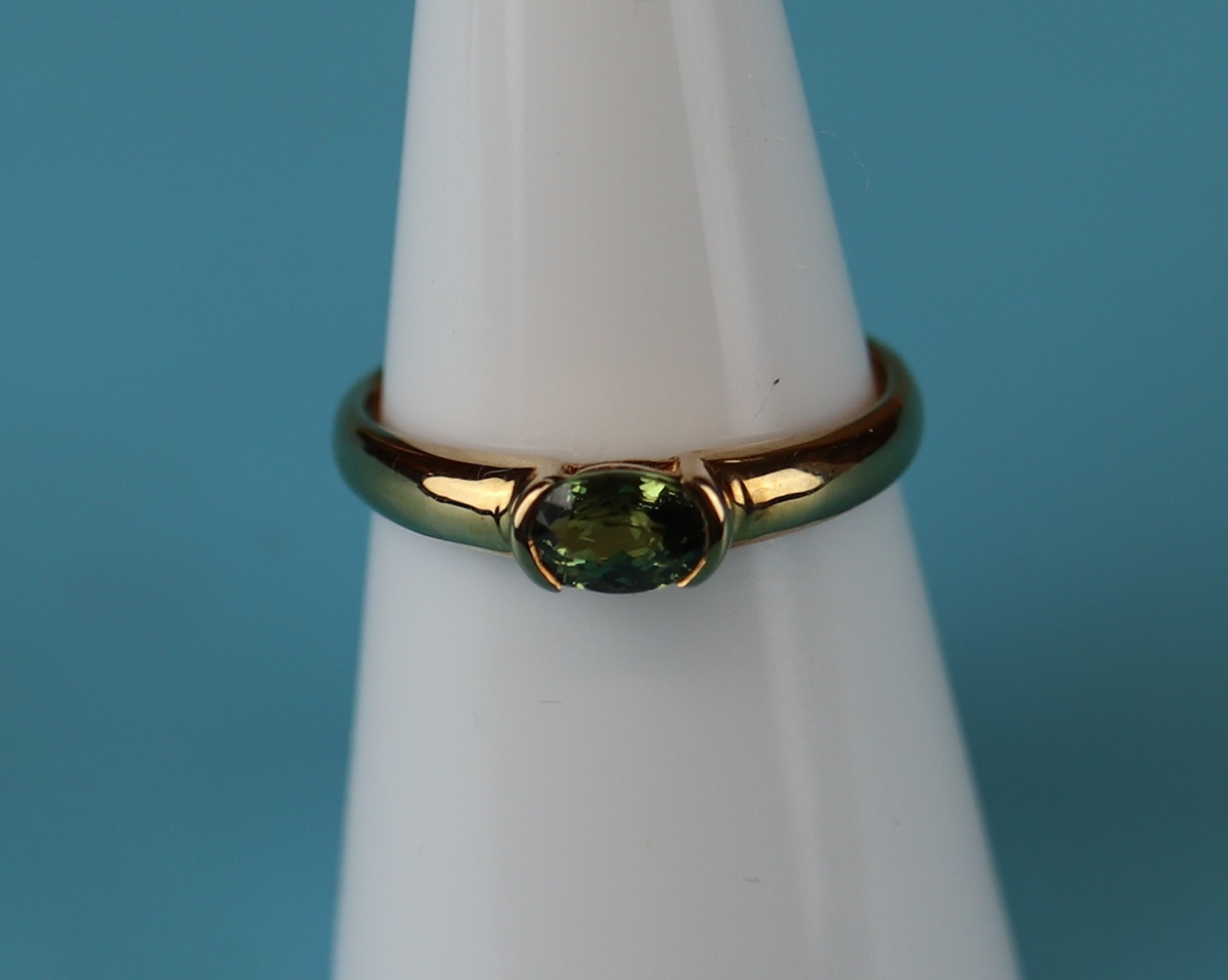 Gold Namibian demantoid set ring with certificate (Size: N)