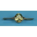 Gold antique peridot bar brooch