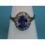 Gold sapphire & diamond cluster ring (Size: O)