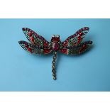 Ruby, diamond, emerald, sapphire & enamel dragonfly brooch