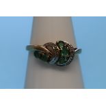 Gold emerald and diamond set ring (Size: P)