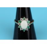 Gold opal, diamond & emerald ring (Size: O½)