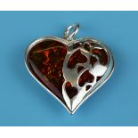 Silver & amber heart pendant