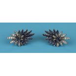 Fine pair 18ct white gold diamond & sapphire earrings