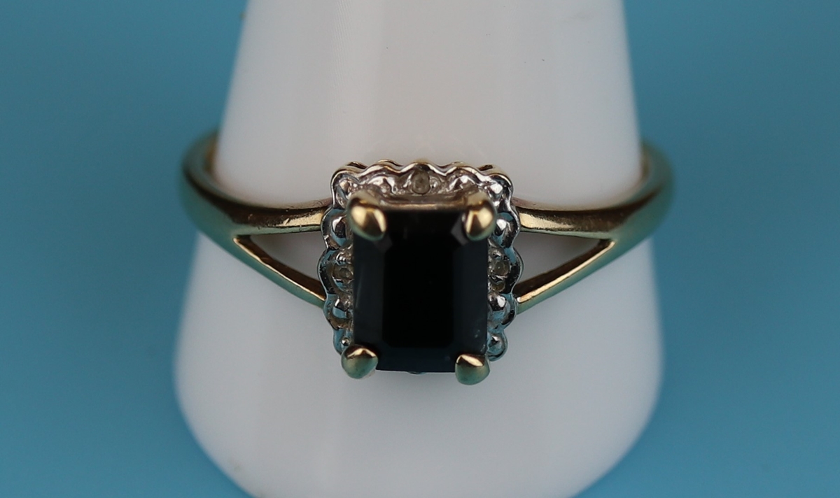 Gold sapphire & diamond set ring (Size: X½)