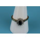 Gold sapphire & diamond cluster ring (Size: S)
