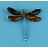 Silver turquoise & amber dragonfly brooch
