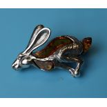 Silver & amber set hare brooch