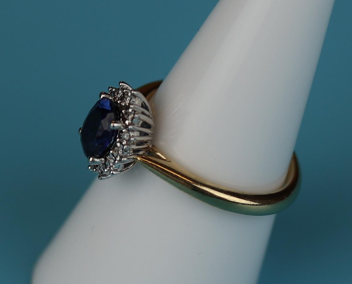 Gold sapphire & diamond cluster ring (Size: N½) - Image 2 of 3