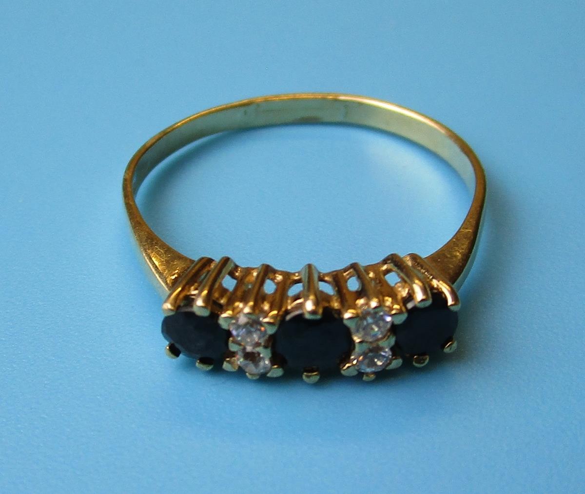 Gold sapphire & diamond half hoop ring (Size: S) - Image 2 of 3