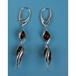 Pair of silver & amber drop earrings