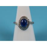 White gold cabochon sapphire & diamond set ring (Size: N½)