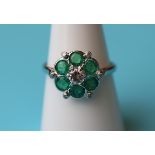 18ct white gold emerald & diamond ring (Size: N½)