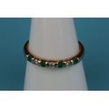 Gold emerald & diamond half hoop ring (Size: P)