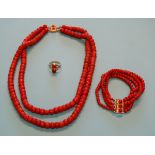 High carat coral necklace, bracelet & ring