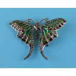Silver champlevé enamelled & stone set butterfly brooch
